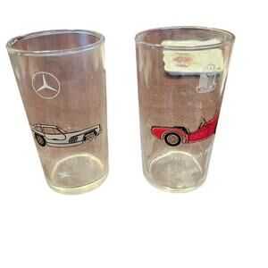 VTG Mobil Pegasus Oil Red‎ Car TRIUMPH TR7 and White Mercedes 10 OZ. Glasses